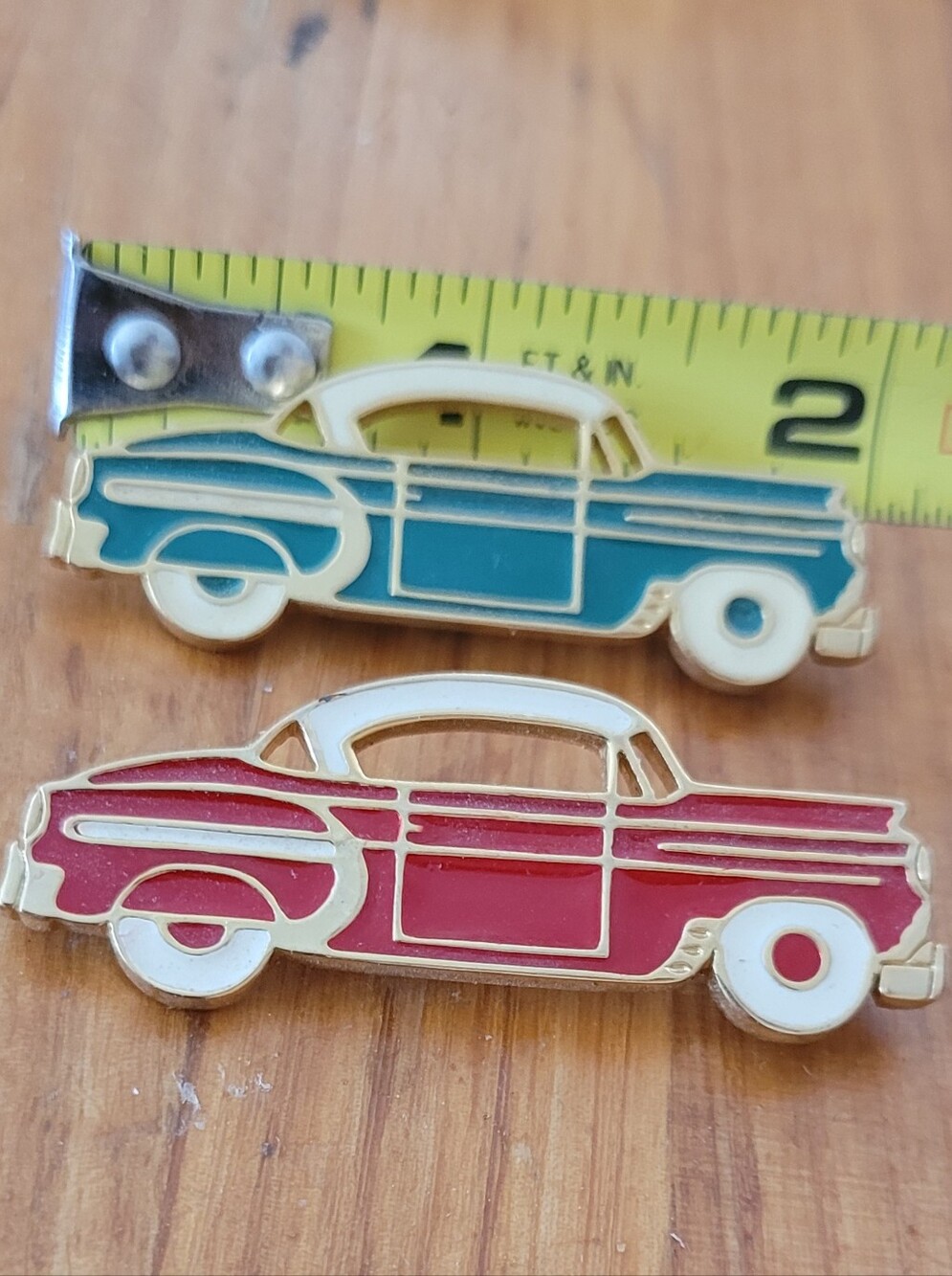 Retro Classic Car Enamel Pins - Teal & Red Collectible